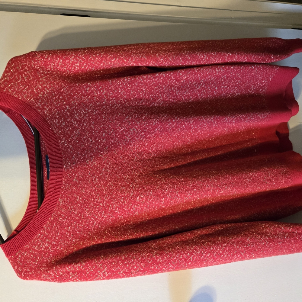 Vibrant Red Crew Neck Sweater with Shimmer